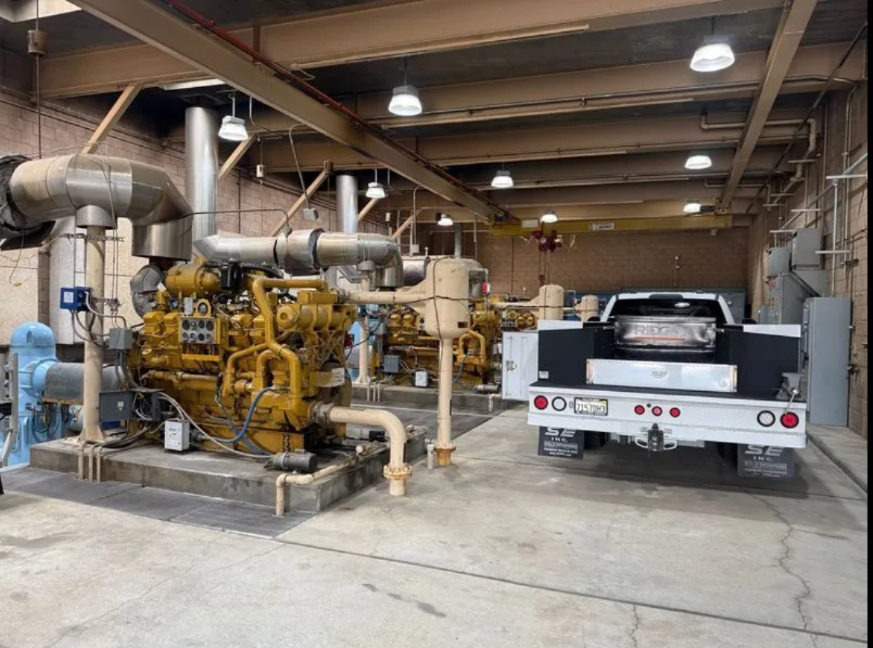 Caterpillar engines and SDP service truck inside a generation facility