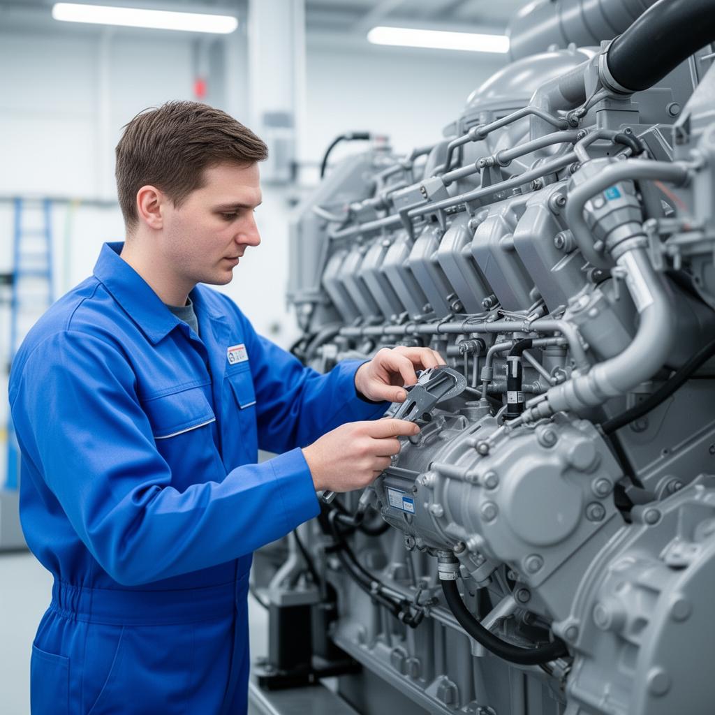 Certified SDP technician servicing an industrial generator